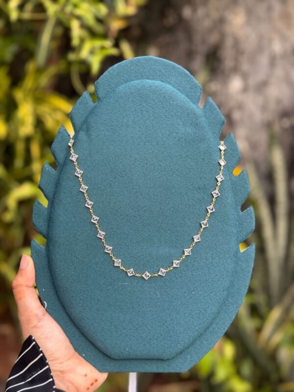 Dainty Square Crystal Gold Chain Necklace