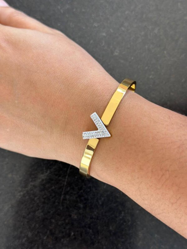 Gold "V" Initial Bangle